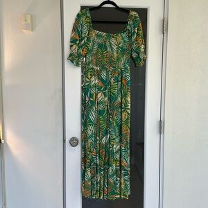 Betsey Johnson Tropical Green Leaf Print Dress
